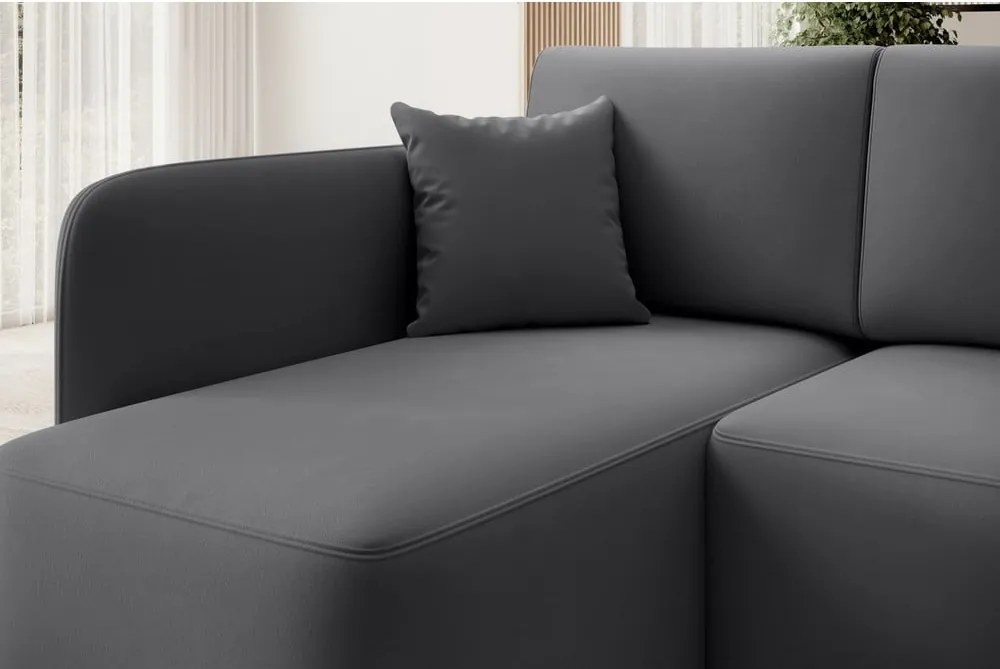 Кафяво-сив кадифен разтегателен ъглов диван с място за съхранение (ляв ъгъл) Hadson – ELTAP