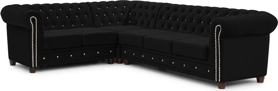 Черен кадифен разтегателен ъглов диван (ляв ъгъл L форма) York Blik – Ropez