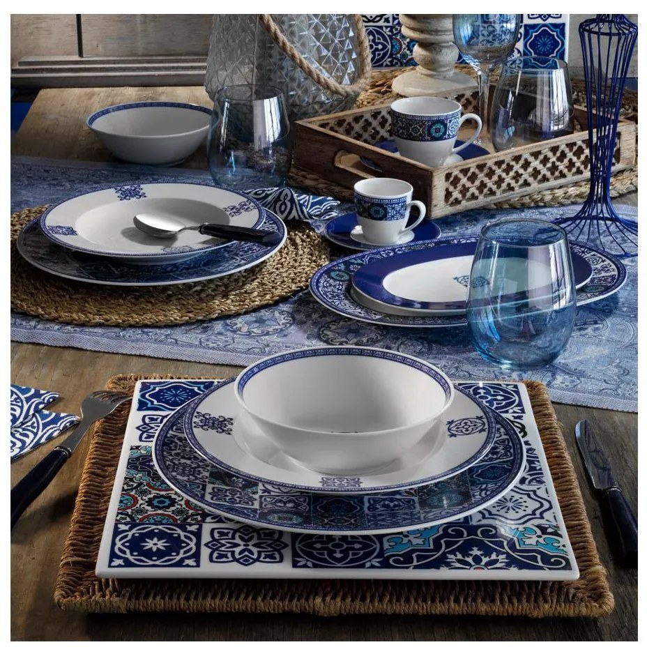 Комплект за хранене, 24 части, син/порцелан