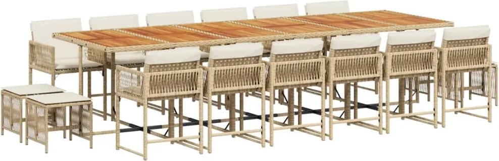 3211552 vidaXL Градински комплект с възглавници 17 части бежов полиратан