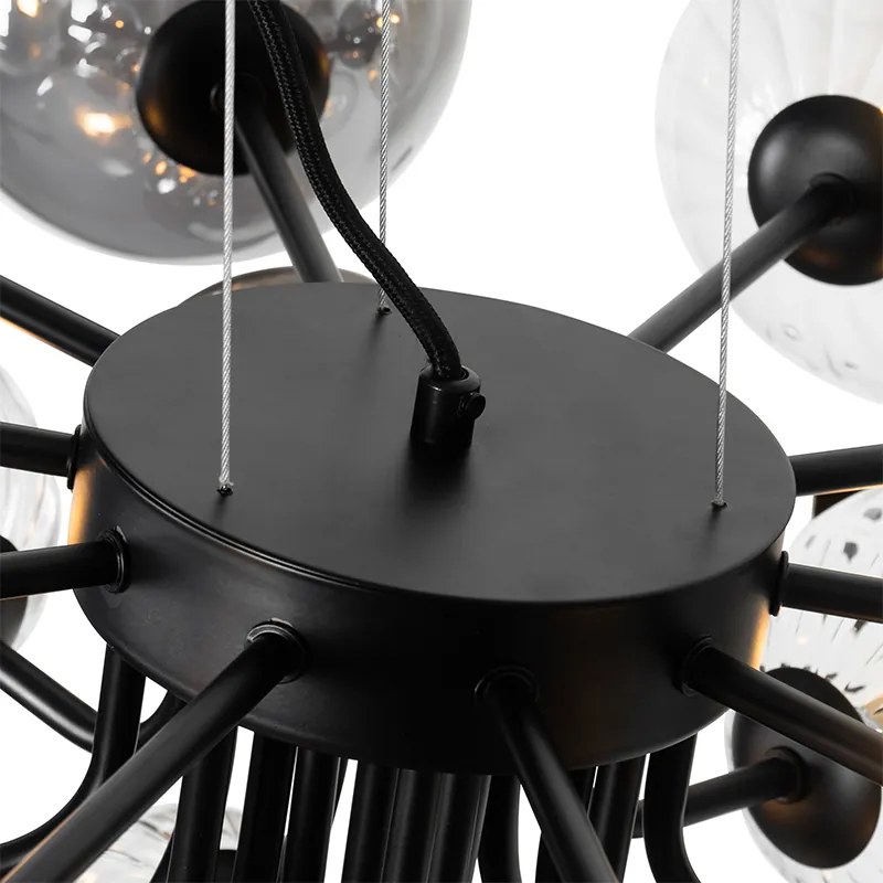 Висяща лампа черна с опушено и прозрачно стъкло 13-светлина - Bonnie