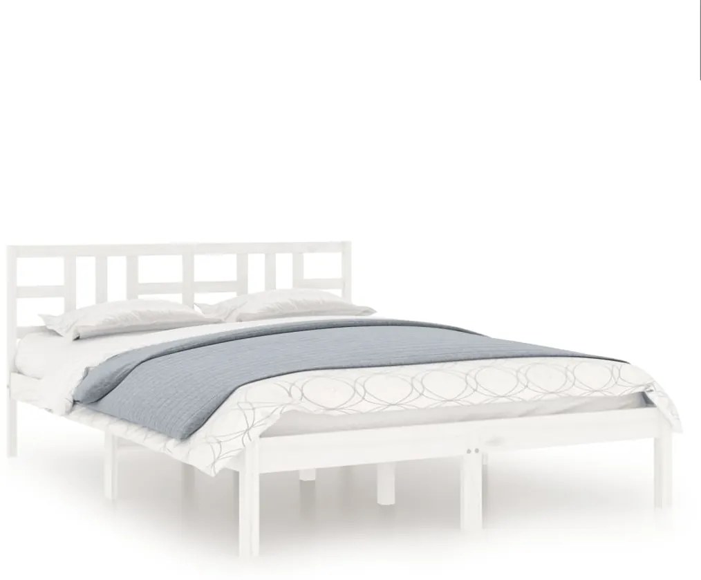 3105411 vidaXL Рамка за легло, бяла, дърво масив, 150x200 cм, King Size