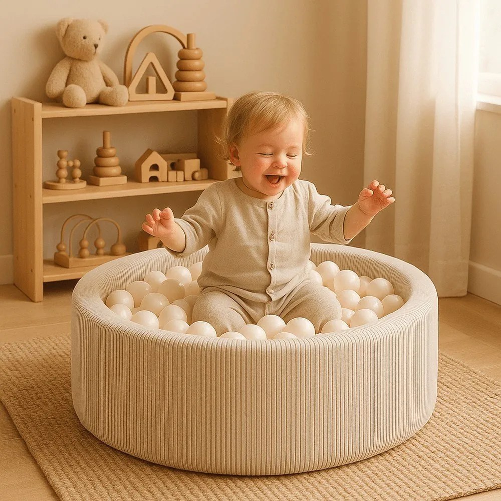 Кремав велурен басейн с топки ø 90x30 cm Montessori – Meowbaby