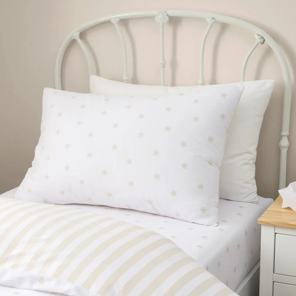 Бяло-бежово единично памучно детско спално бельо 135x200 cm Mini Star & Stripes – Bianca