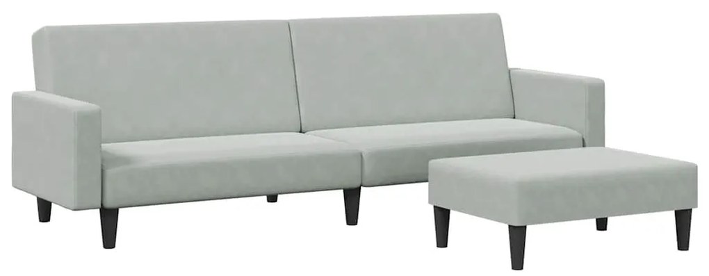 3216236 vidaXL 2-местно разтегателно канапе с табуретка, светлосиво, кадифе