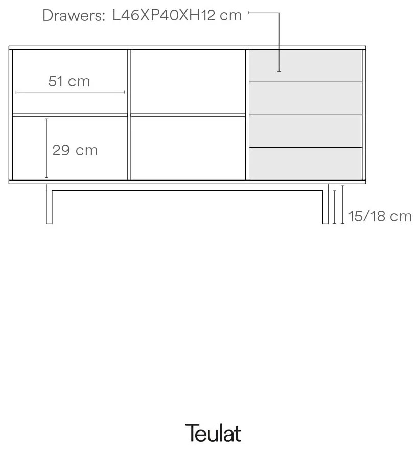 Сив нисък скрин от дъб 159x80 cm Sierra - Teulat