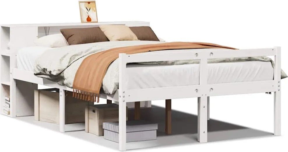 3321974 vidaXL Легло с етажерка за книги, без матрак, 160x200 см, бор масив