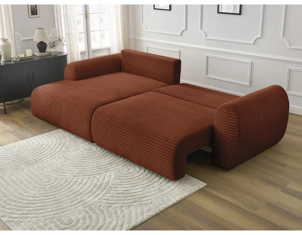 Разтегателен ъглов диван от рипсено кадифе в тухлен цвят (ляв ъгъл) Lucien – Bobochic Paris