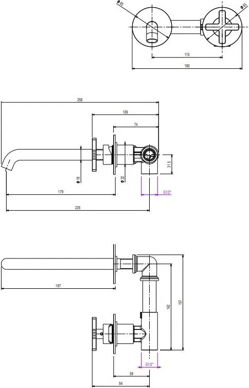 Тоалетна стенен кран Εlle Cross La Torre-Черен brushed