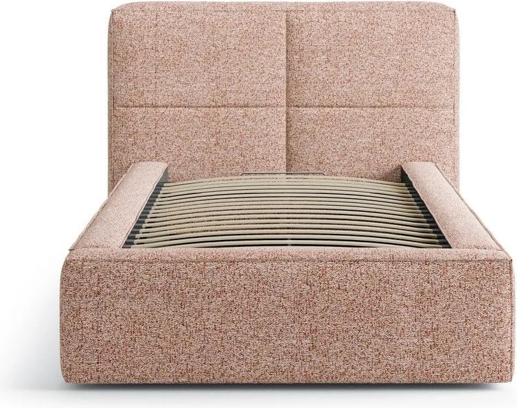 Розово единично легло 90x200 cm тапицирано с място за съхранение с включена подматрачна рамка Darren – Micadoni