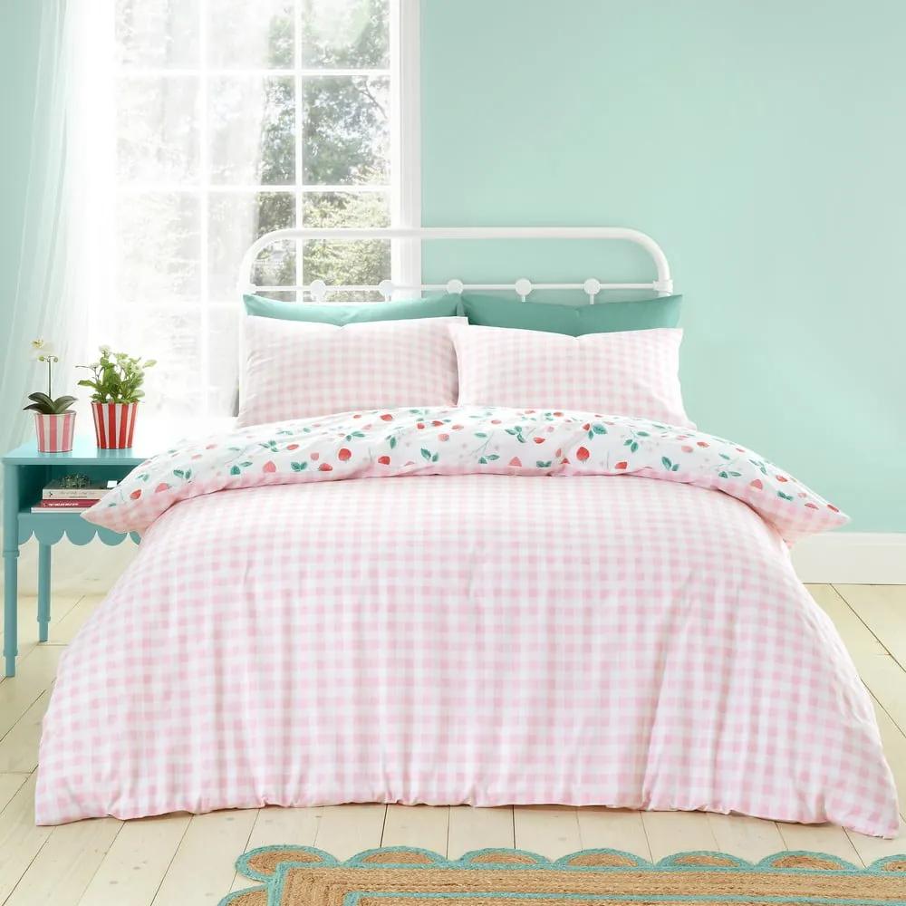 Розово и бяло единично спално бельо 135x200 cm Strawberry Garden - Catherine Lansfield