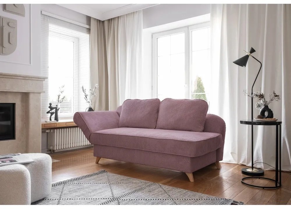 Сиво-розов шезлонг от рипсено кадифе (ляв ъгъл) Chic Charlotte – Miuform