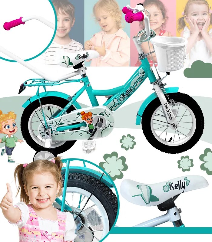 Детски велосипед с водеща щанга, кошница и помощни колела 16 – за деца на възраст от 4 до 6 години