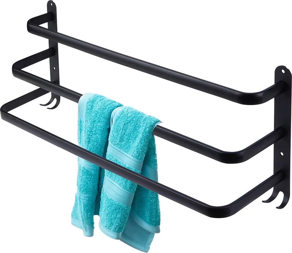 Закачалка за хавлии за баня, черен мат, 60 cm