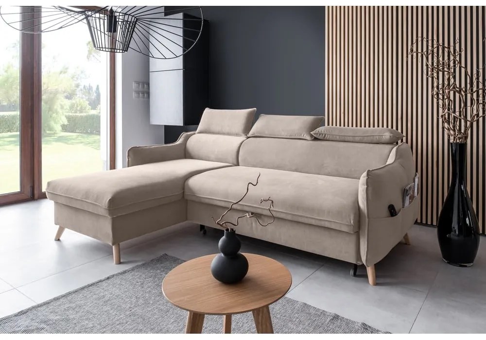 Бежов кадифен ъглов диван (ляв ъгъл) Sweet Harmony - Miuform
