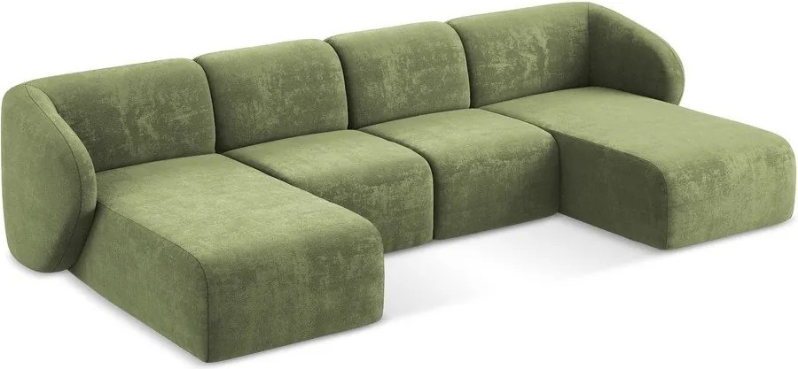Зелен шенилов ъглов диван (U форма) Lani – Makamii