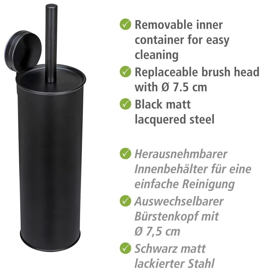Черна самозалепваща стоманена четка за тоалетна Pavia – Wenko