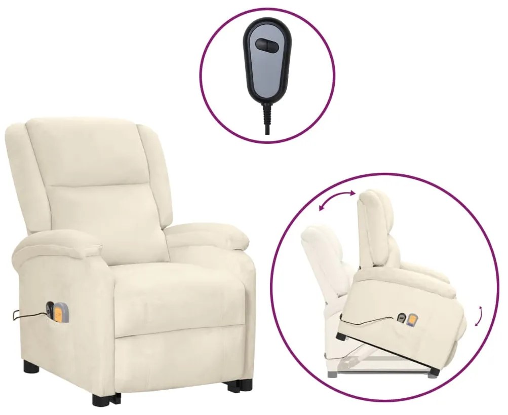 3124845 vidaXL Изправящ масажен стол, кремав, кадифе