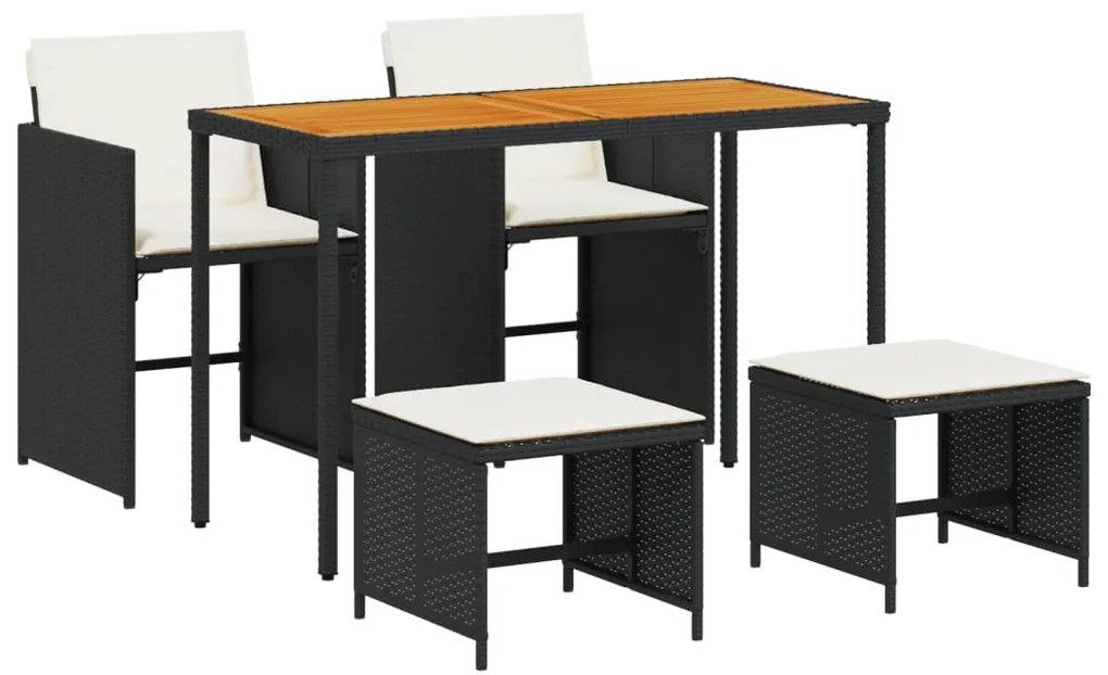 365085 vidaXL Градински трапезен комплект възглавници 5 части черен полиратан