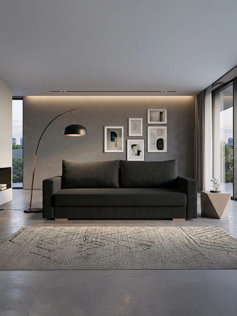 Диван Kleio Триместен-215φ 80β εκ.-Μαύρο