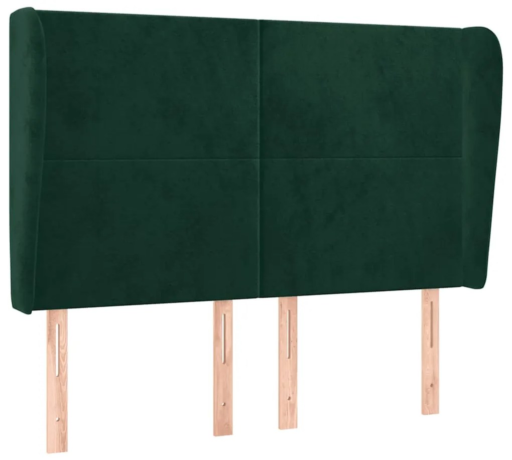 3117727 vidaXL Горна табла за легло с уши тъмнозелена,147x 23x118/128см кадифе