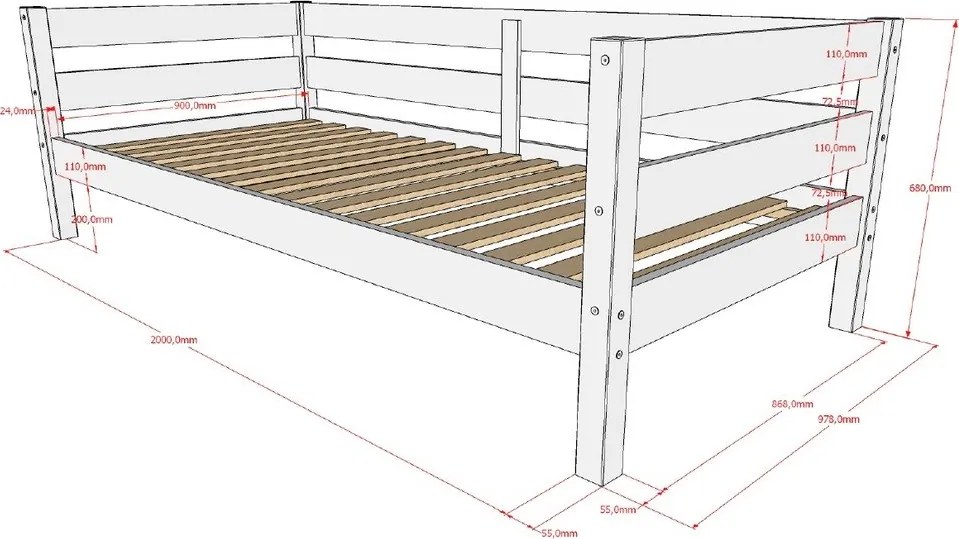 Детско легло 90x200 cm от масивен бор разтегателно с включена подматрачна рамка в естествен цвят Margrit – Vipack