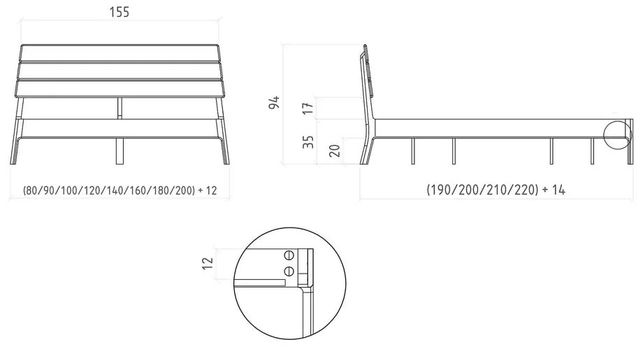Двойно легло 180x200 cm от масивен дъб в естествен цвят Twig – The Beds