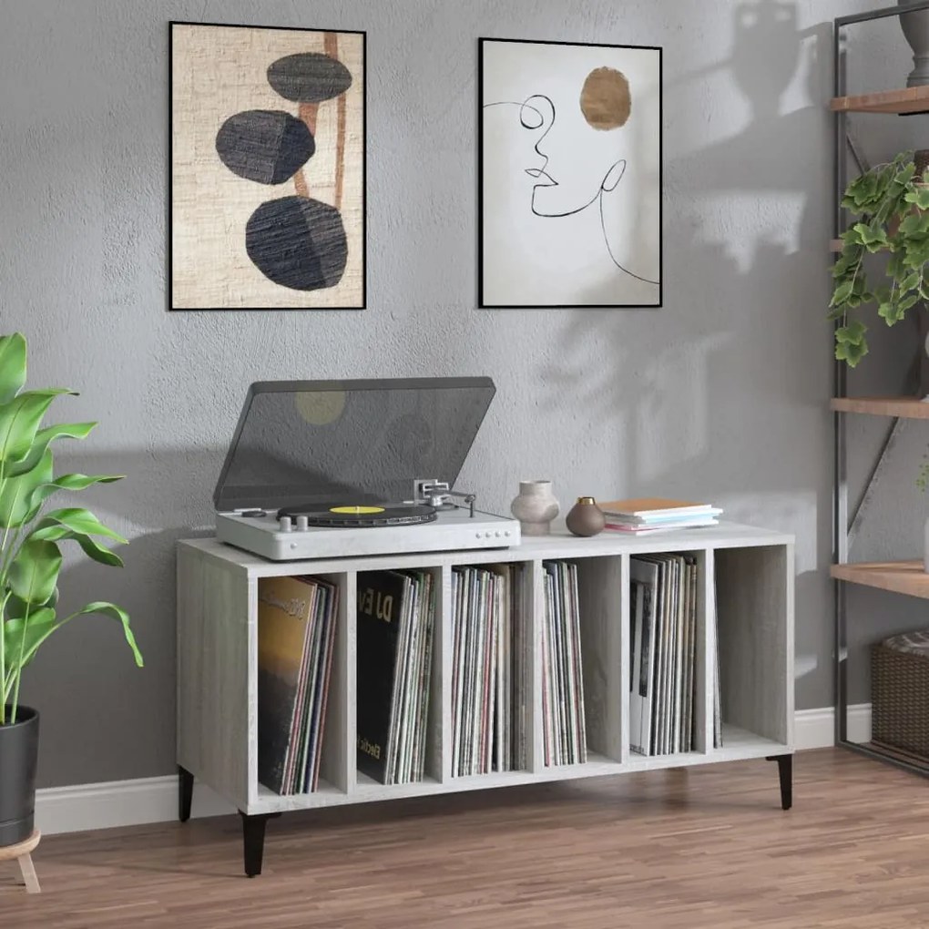Sonata H Шкаф за винилови плочи сив сонома 100x38x48 см инженерно дърво