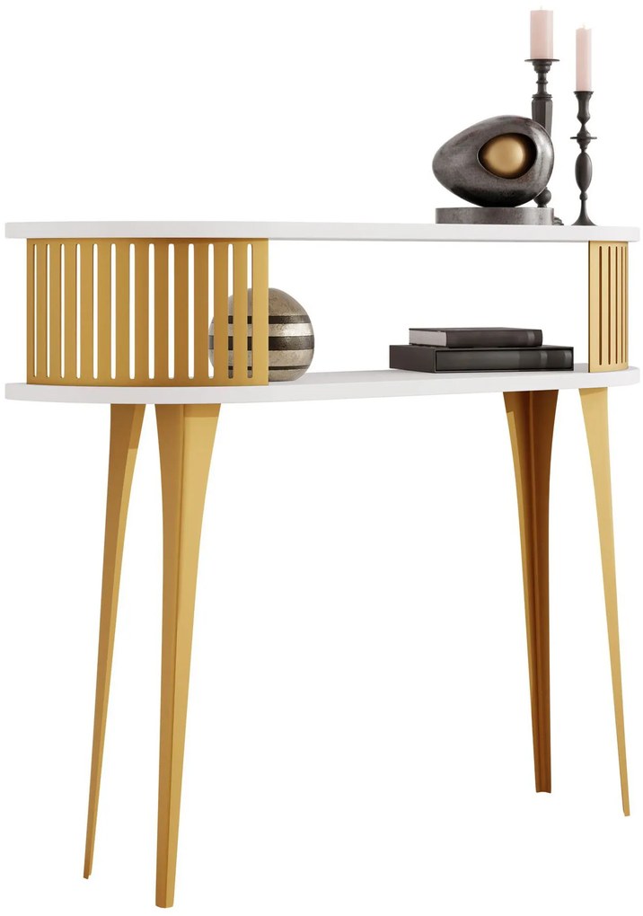 Конзолна маса Roenni Gold-Бял