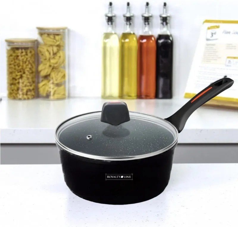 Касерола с капак Royalty Line RL-FSN20, 20 см, 2.1 л, Гранитно покритие, Индукция, Черен