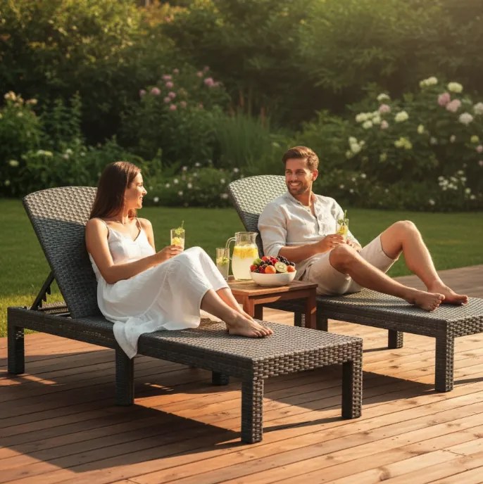 Сгъваем шезлонг за басейн и тераса PREMIUM - сив