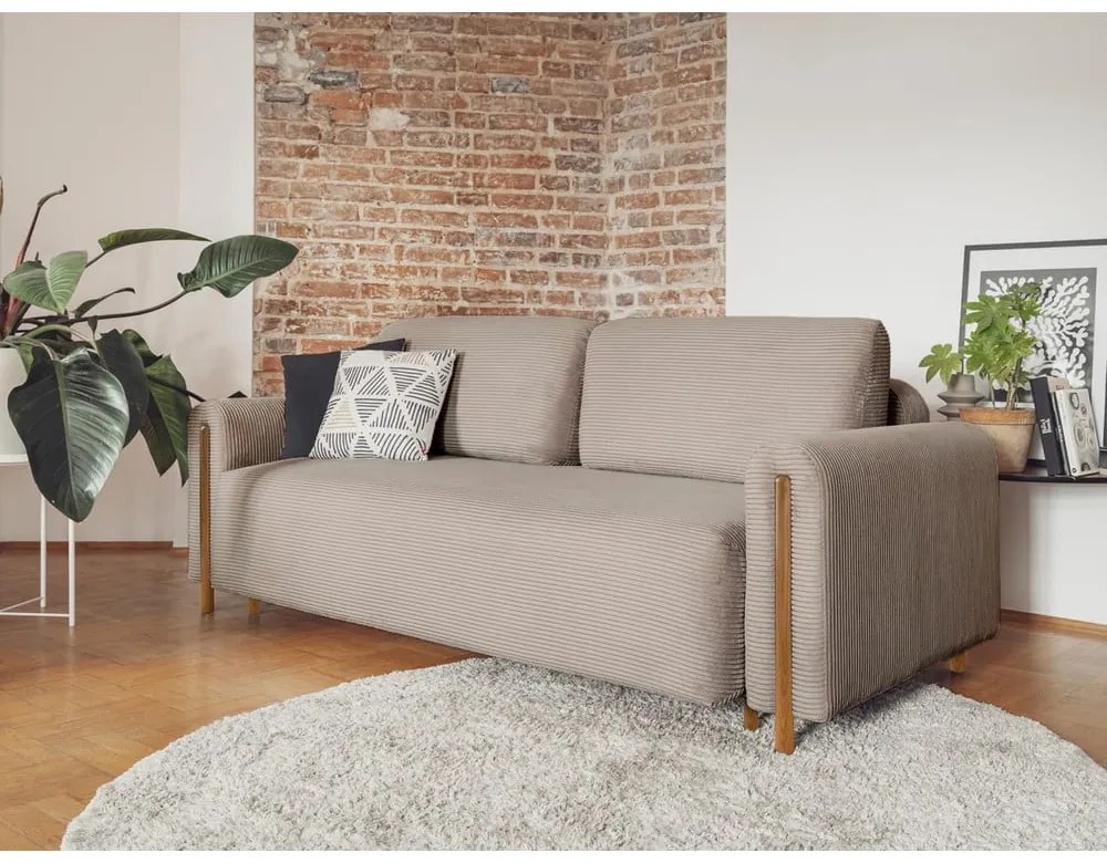 Светлокафяв сгъваем/с място за съхранение диван от рипсено кадифе 244 cm Arcadova – ELTAP