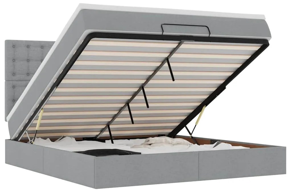 3314183 vidaXL Османска легло с матрак и LED, светлосиво, 160x200 см, плат