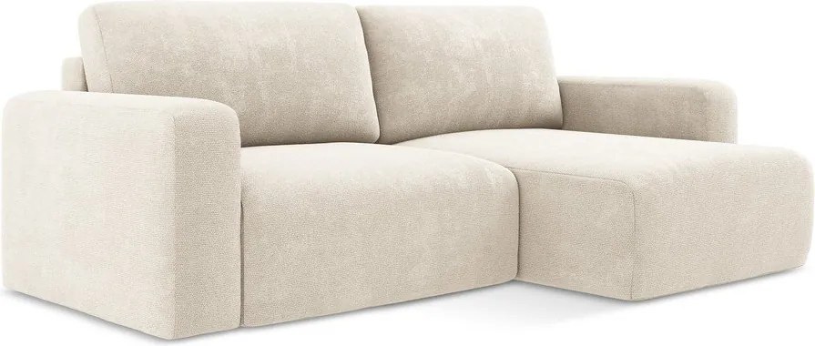 Кремав шенилов сгъваем/с място за съхранение ъглов диван (десен ъгъл) Kona – Makamii