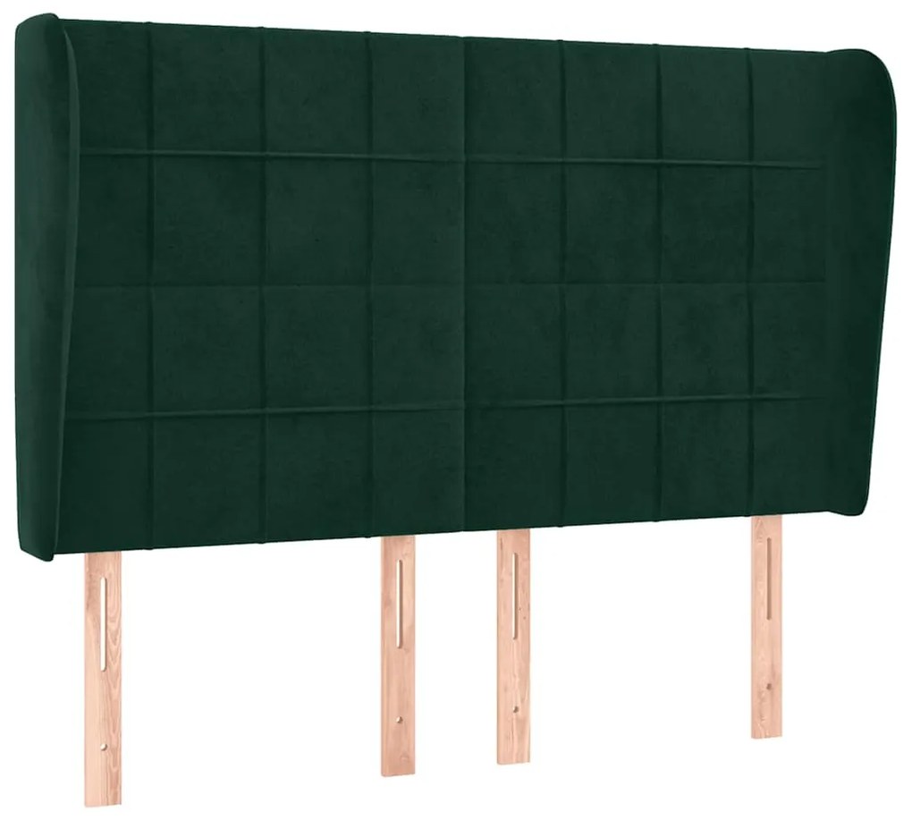 3118007 vidaXL Горна табла за легло с уши тъмнозелена,147x 23x118/128см кадифе