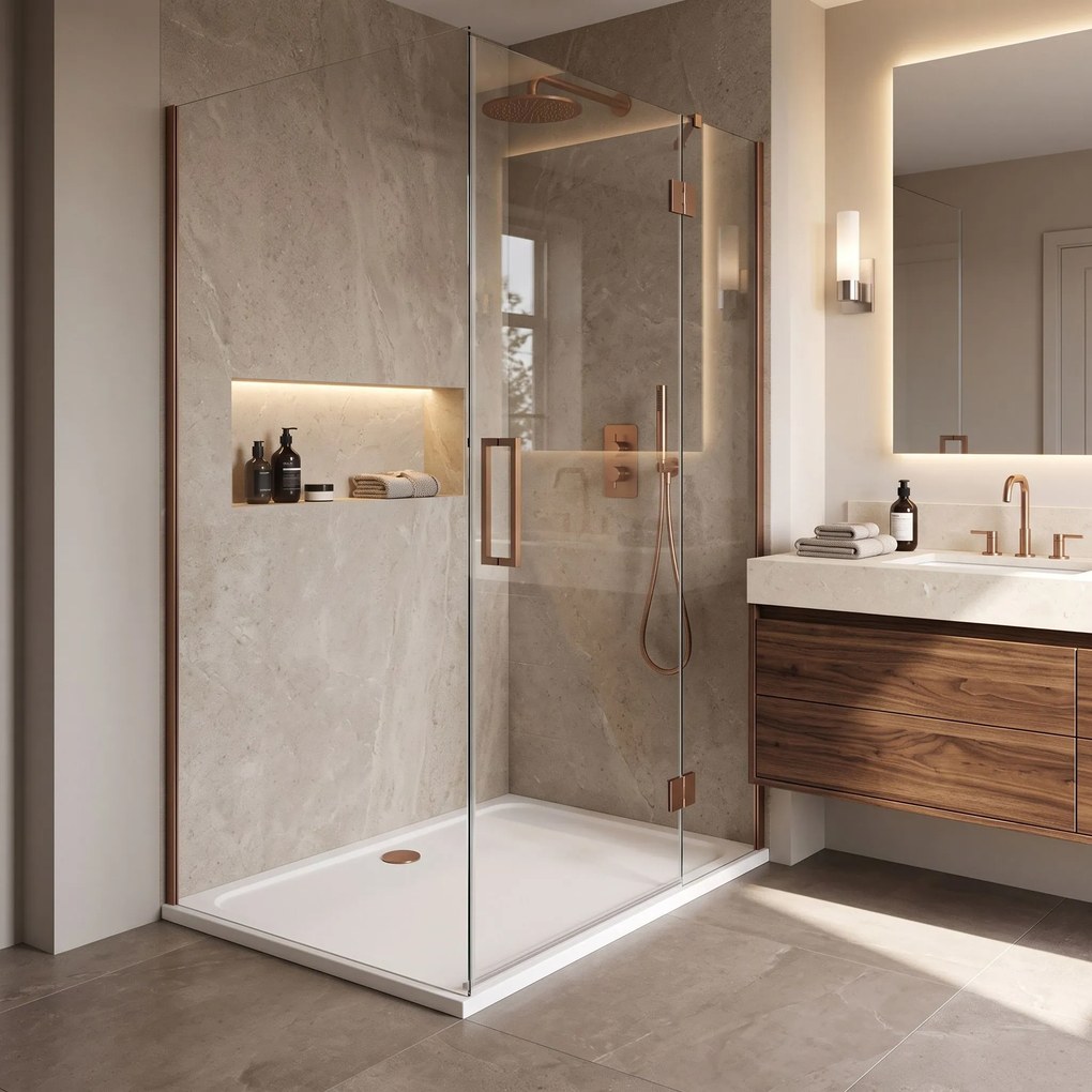 Корито за душ кабина-акрилно Rea Belmond White 80x100 Brush Copper