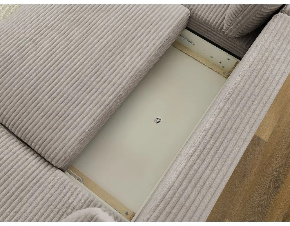 Светлосиво-бежов разтегателен ъглов диван от рипсено кадифе (десен ъгъл/"U" форма) Lucien – Bobochic Paris