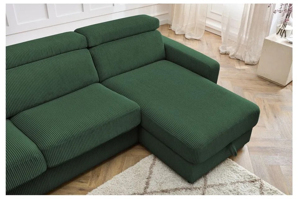 Тъмнозелен разтегателен ъглов диван от рипсено кадифе (променлив) Monaco – Bobochic Paris