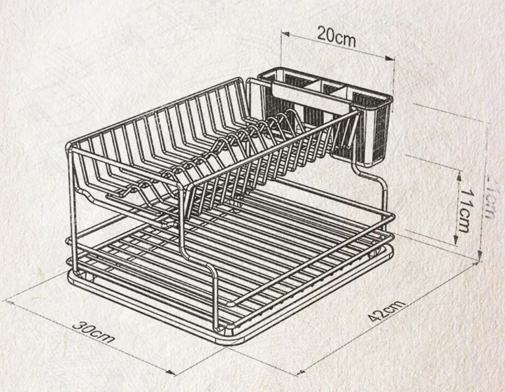 СУШИЛНИК ЗА СЪДОВЕ TEKNO TEL KB-005BP , 2 нива , хром-черно , 42 x 30 x 21 см