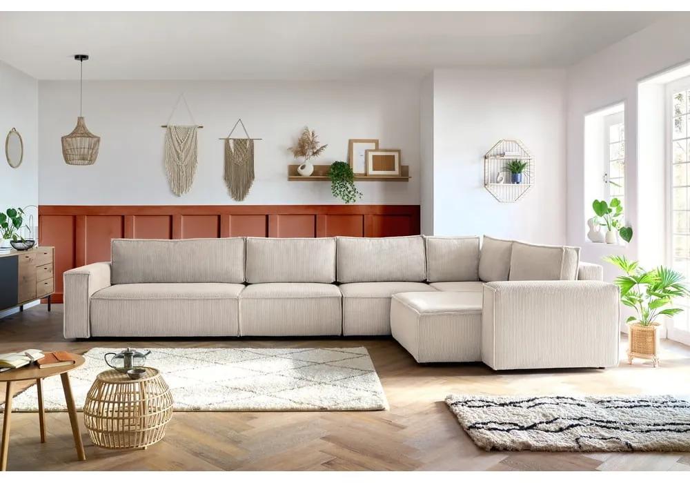 Кремав ъглов диван от велур, десен ъгъл Nihad modular - Bobochic Paris