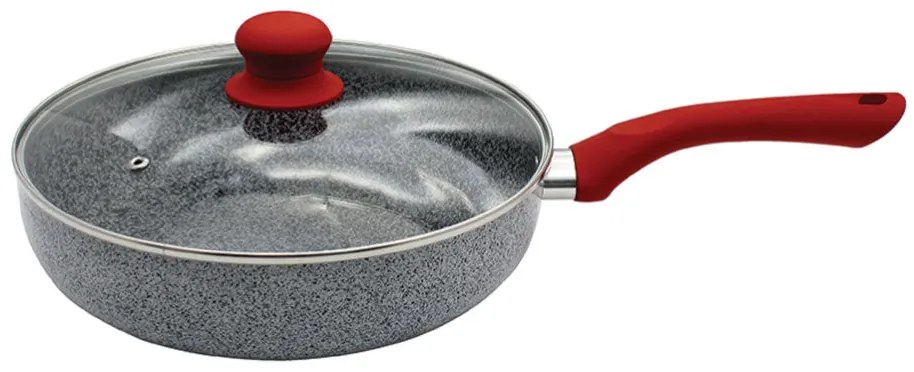 Дълбок тиган с капак ZEPHYR Actual line ZP 1319 NM24CD, 24х6.5 см, Мраморно-керамично покритие, Индукция, Сив/червен
