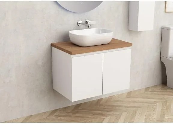 Конзолен PVC шкаф за баня BG 5155-75W + 7546-31, с дървесен плот, Inter Ceramic, 45х48.5х73.5см