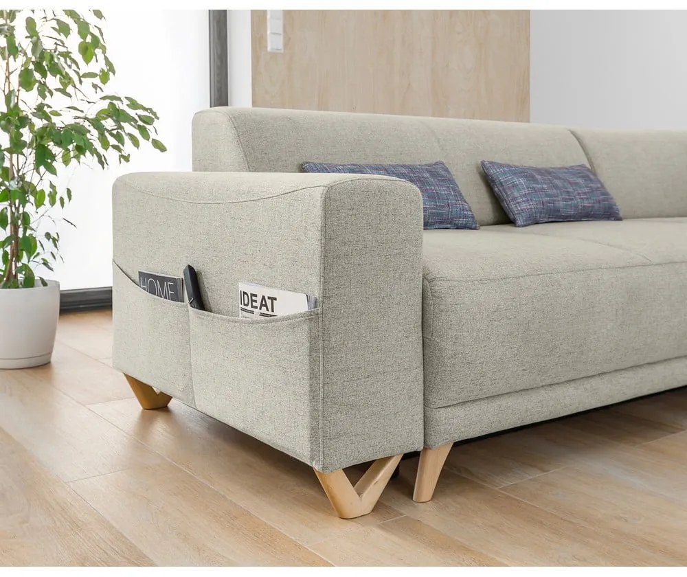 Бежов разтегателен/с място за съхранение ъглов диван (десен ъгъл/L форма) Classy Sophie – Miuform