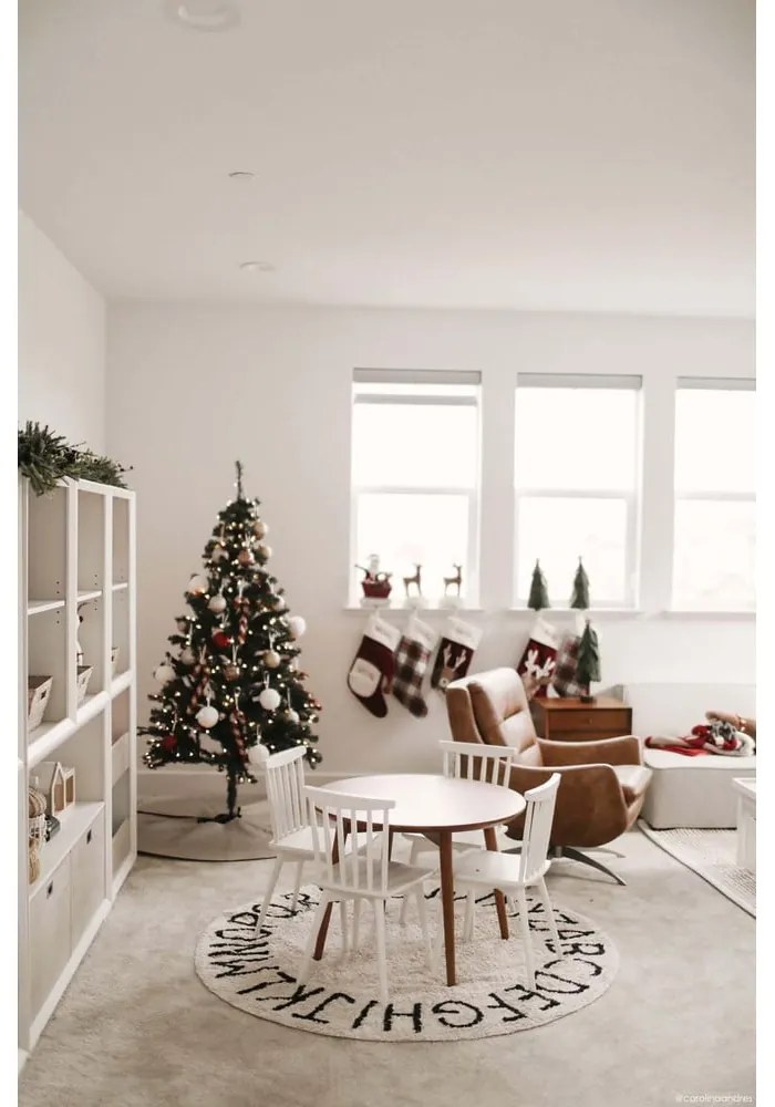 Кремав ръчно изработен памучен детски килим подходящ за пране ø150 cm ABC Natural Black – Lorena Canals