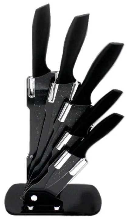 Комплект ножове с поставка ZEPHYR ZP 1633 BS5AS, 6 части, Неръждаема стомана, Мраморно покритие, Черен