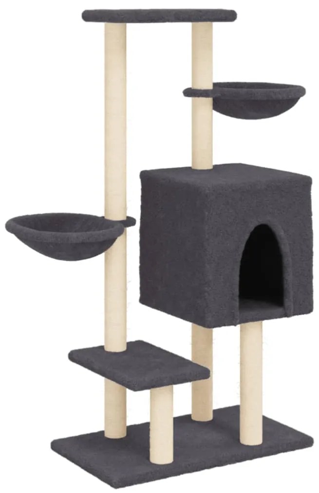 172120 vidaXL Котешко дърво със сизалени стълбове, тъмносиво, 117 см