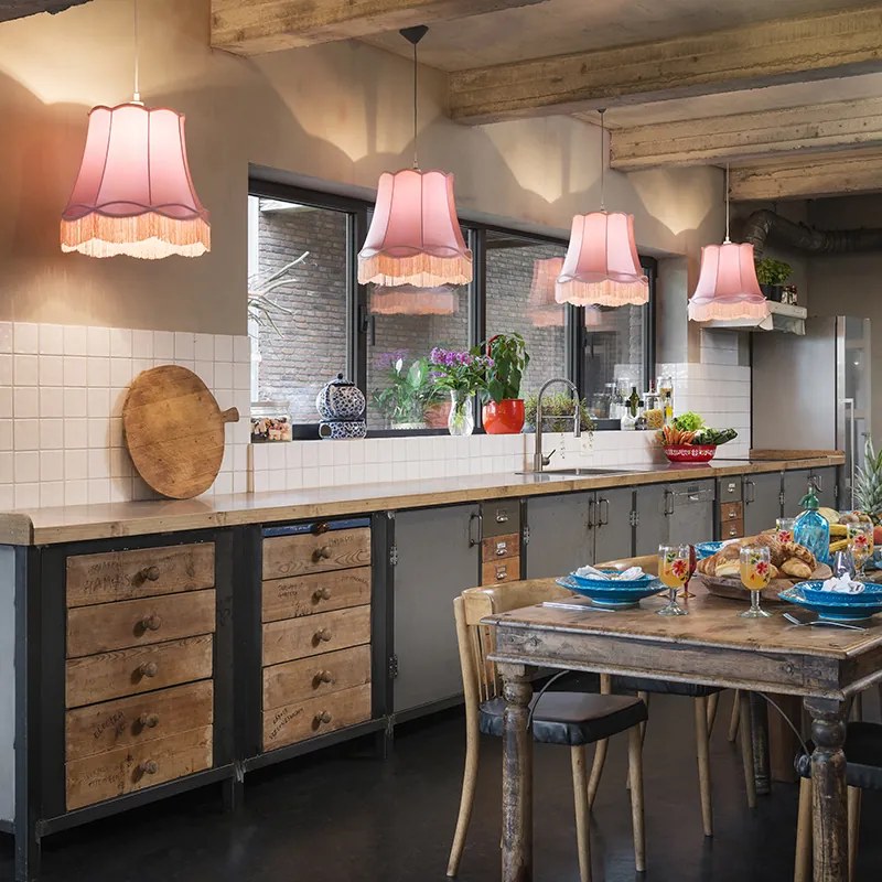 Комплект от 4 ретро висящи лампи розови 45 см - Granny