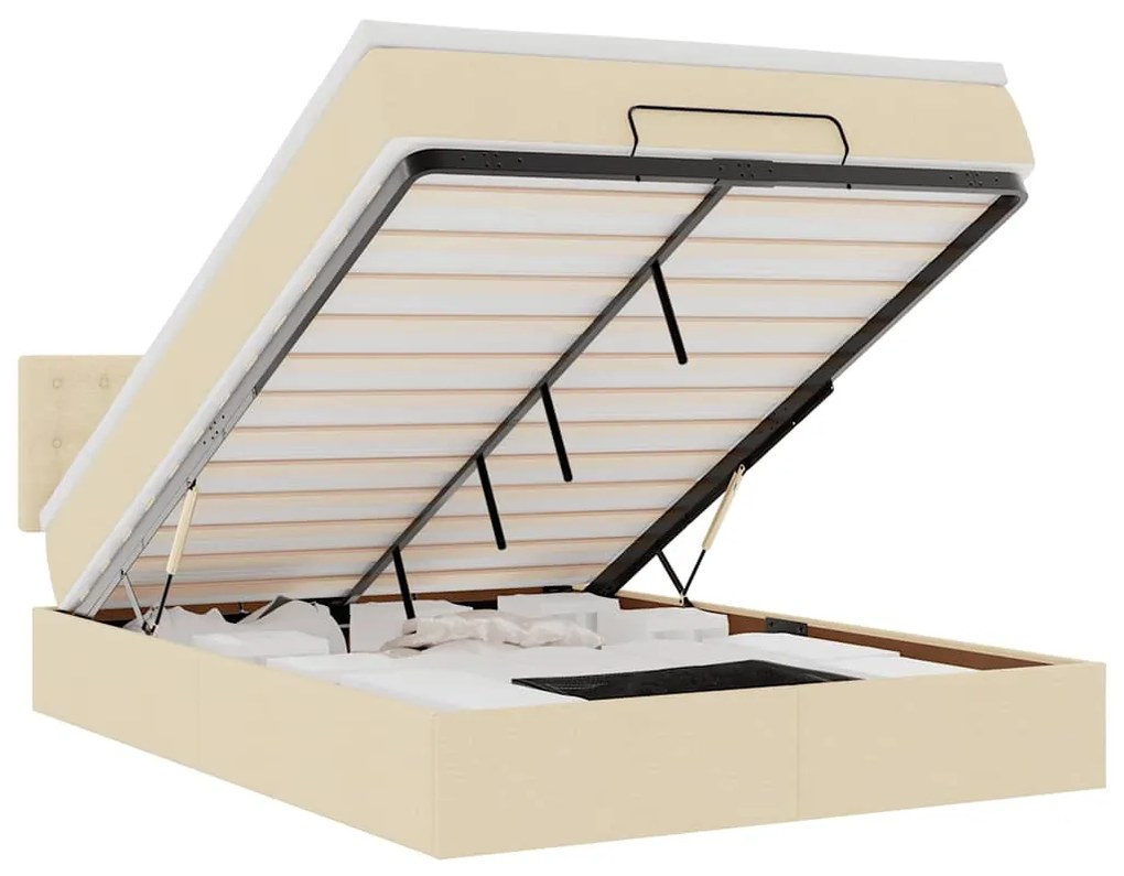 3312483 vidaXL Османска легло с матрак и LED, кремаво, 140x200 см, плат