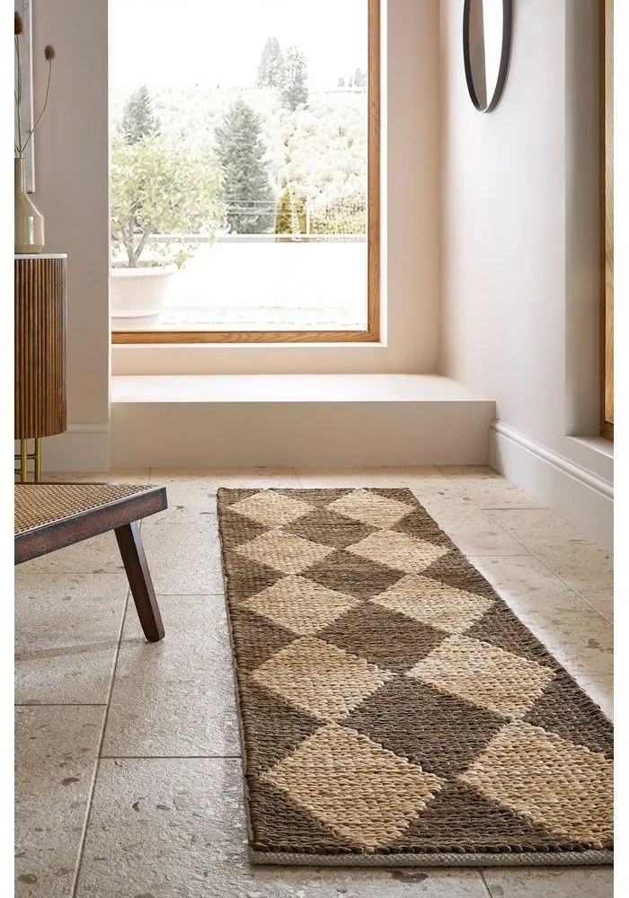 Кафява/естествена ръчно изработена пътека със смес от юта 80x230 cm Effie Diamond – Flair Rugs