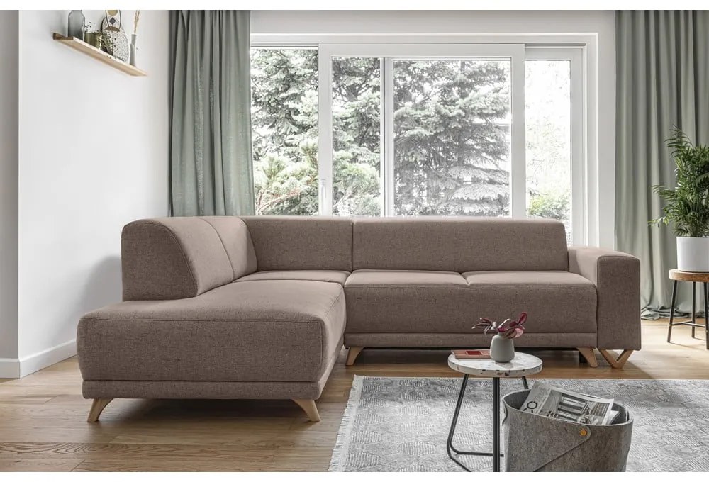 Кафяв разтегателен/с място за съхранение ъглов диван (ляв ъгъл/L форма) Classy Sophie – Miuform
